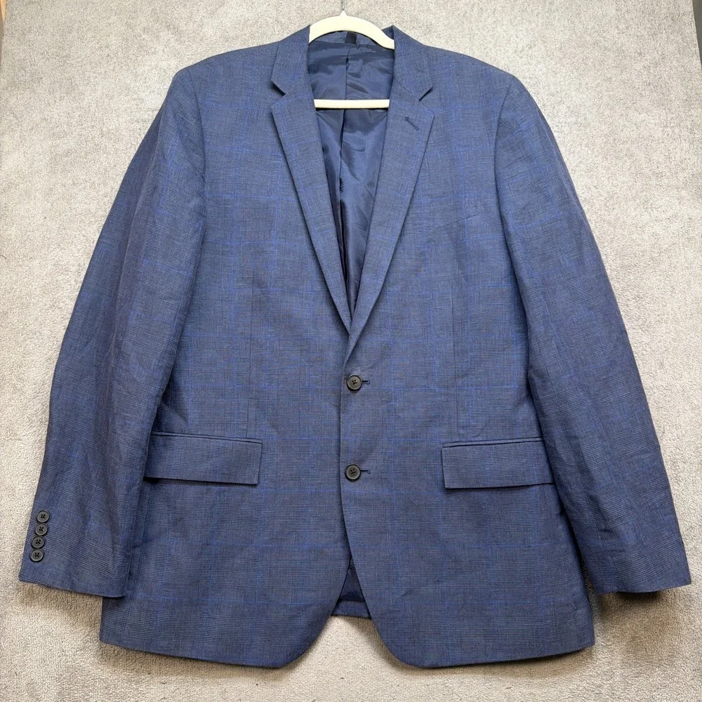J‎ Crew Thompson Blazer 42L Blue Plaid Linen Blend Sport Coat Preppy